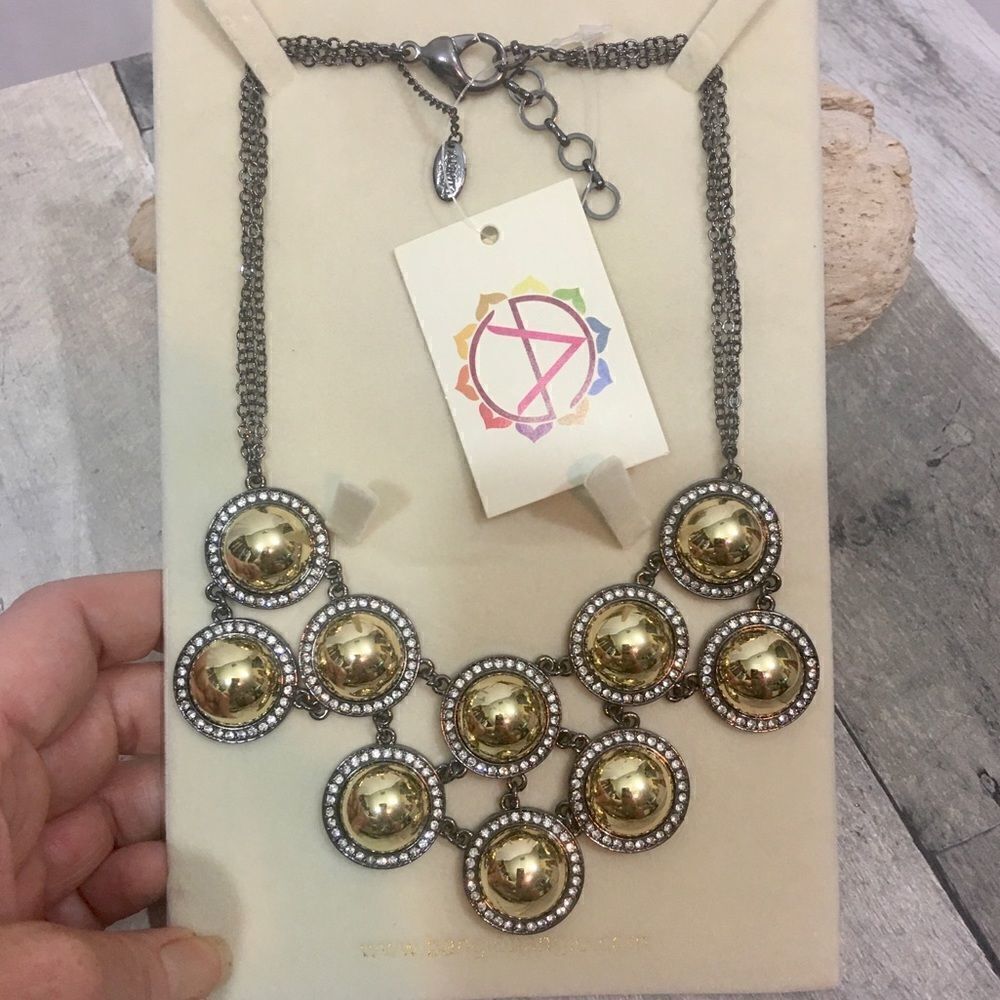 Amrita Singh Gold Gunmetal Crystal Bib Necklace